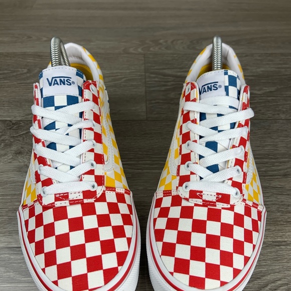 red yellow blue checkered vans